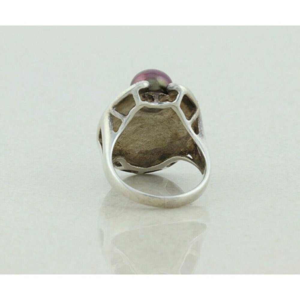 Sterling Silver Brown Pearl and Marcasite Ring Size 7 - Picture 7 of 7